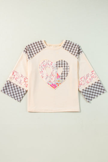 Clearly Aqua Plaid Floral Peace Heart Graphic Wide Long Sleeve Top Beagle Boutique Fashion Outlet