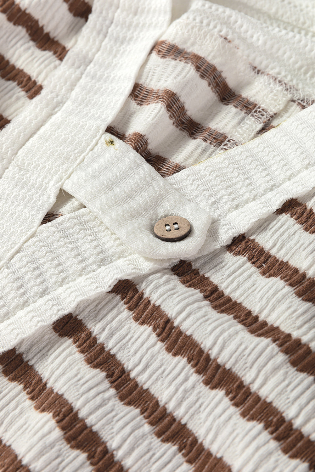 Khaki Stripe Textured Hooded V-Neck Top - BB Fashion Outlet