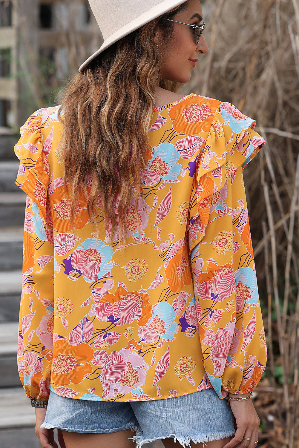 Ginger Floral Print Ruffle Puff Sleeve Blouse eAura