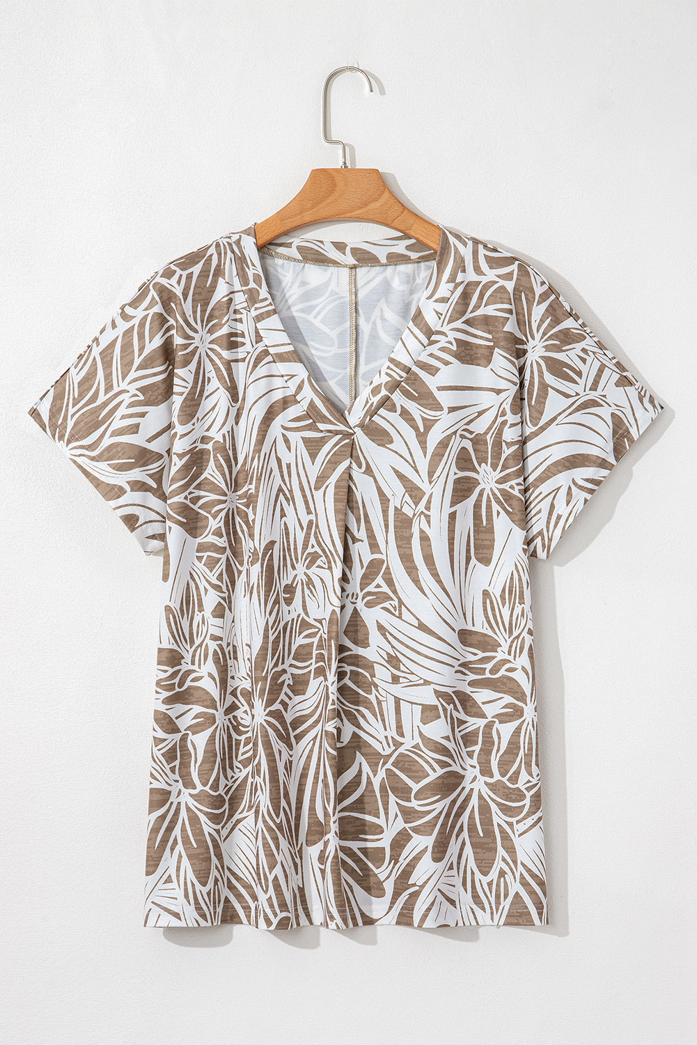 Floral Print V Neck Short Sleeve Loose Fit Top eAura