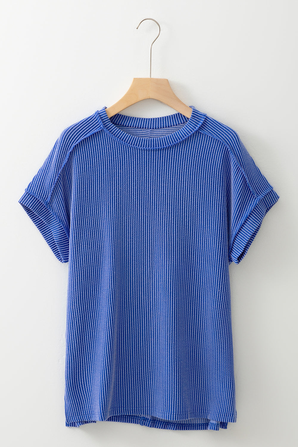 Textured Knit Exposed Stitching T-shirt eAura