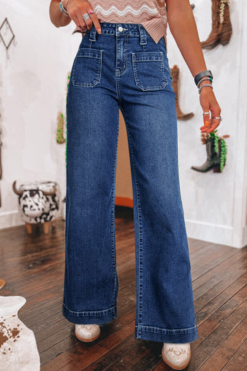 Sail Blue Wide Leg Pocketed High Waist Jeans Beagle Boutique Fashion Outlet