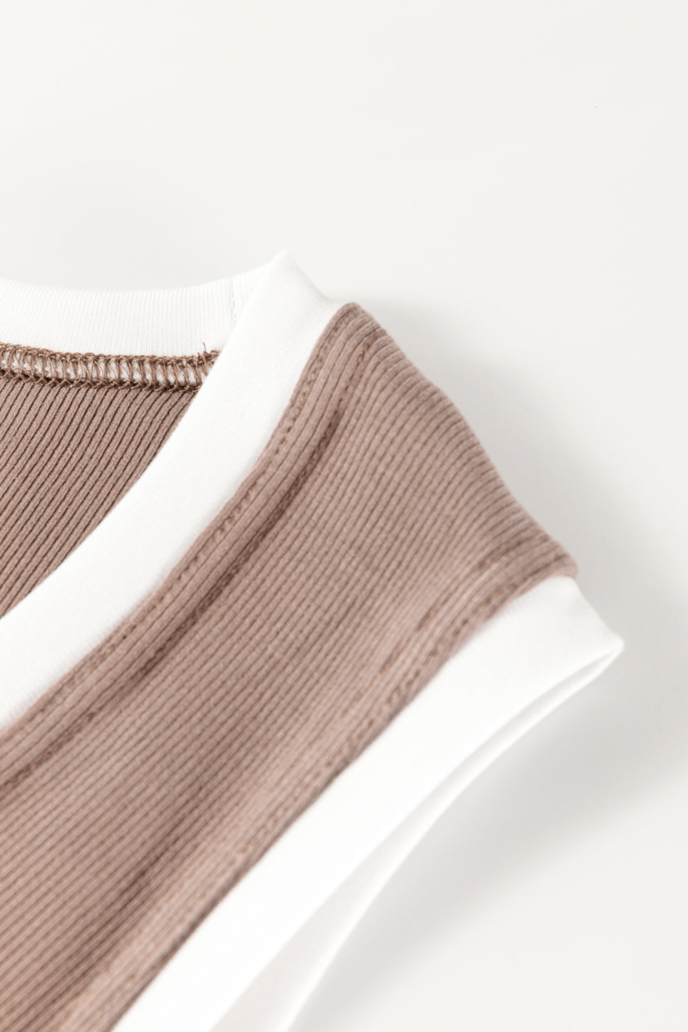 Smoke Grey Ribbed Knit Colourblock Edge U Neck Slim Fit Tank Top eAura