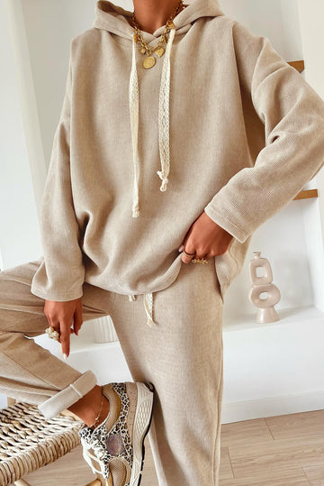 Pullover Hoodie and High Waist Bottoms Soft Cord Co-ord Set - eAura