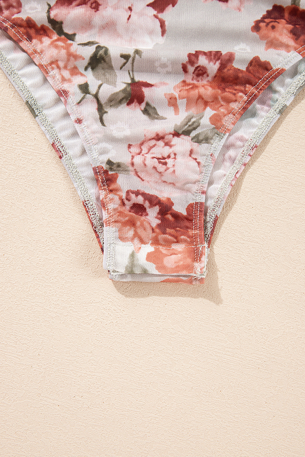 Pink Floral Printed Long Sleeve Sheath Bodysuit eAura