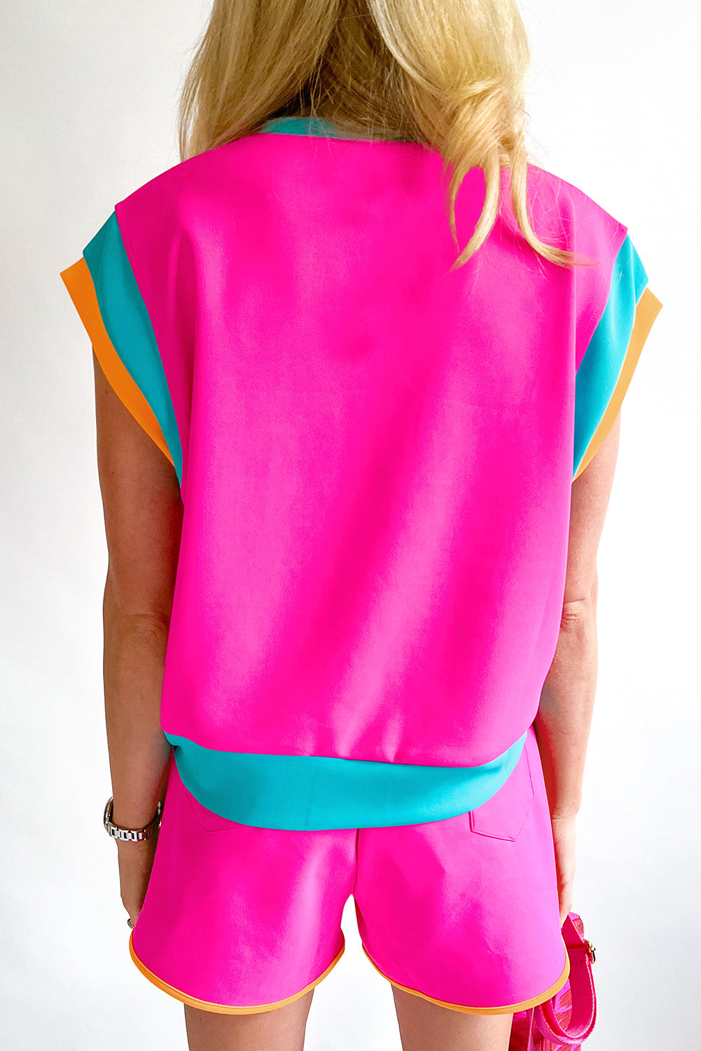 Blue Contrast Trim Cap Sleeve Tee Shorts Set Co-ord eAura