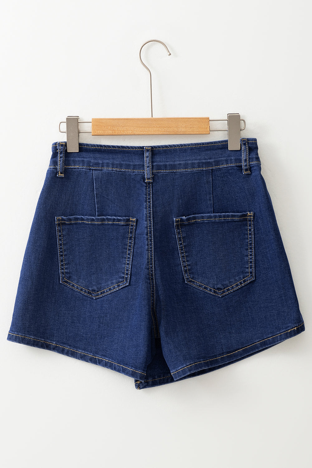 Bluing Asymmetric Wrapped Buttoned High Waist Denim Shorts eAura
