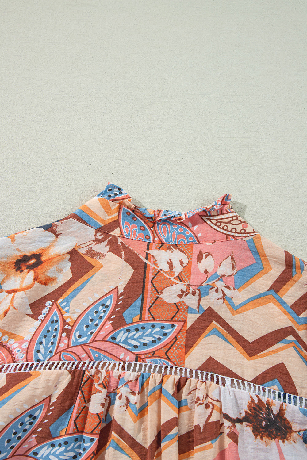 Orange Floral Print Shirred Cuff Buttoned Loose Shirt eAura