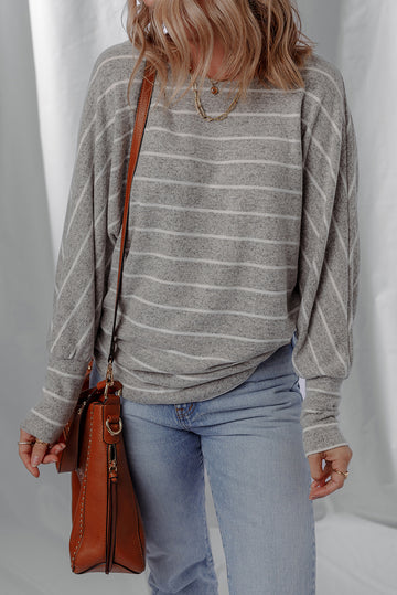 Grey Stripe Dolman Sleeve Drop Shoulder Top - eAura