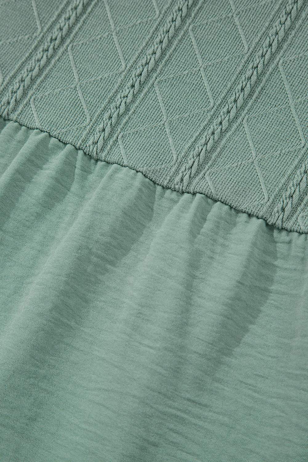 Laurel Green Tie Split Neck Textured Ruffle Patchwork Blouse eAura