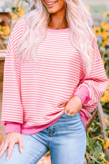 Pink Stripe Loose Drop Shoulder Long Sleeve Top BB Fashion Outlet