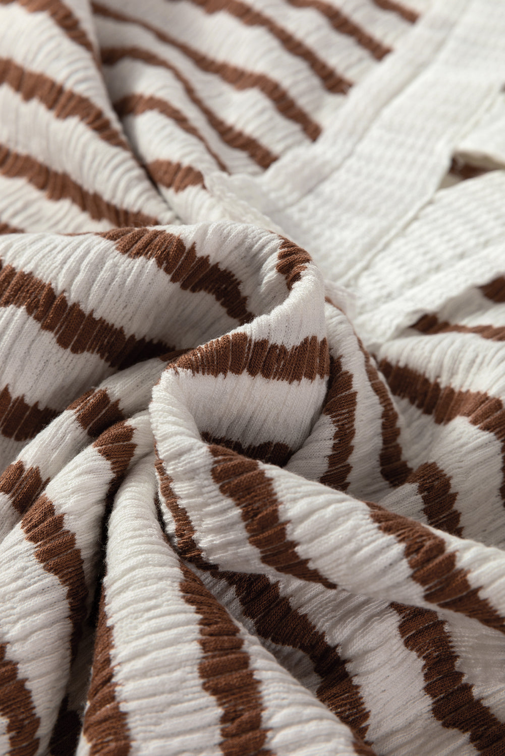 Khaki Stripe Textured Hooded V-Neck Top - BB Fashion Outlet