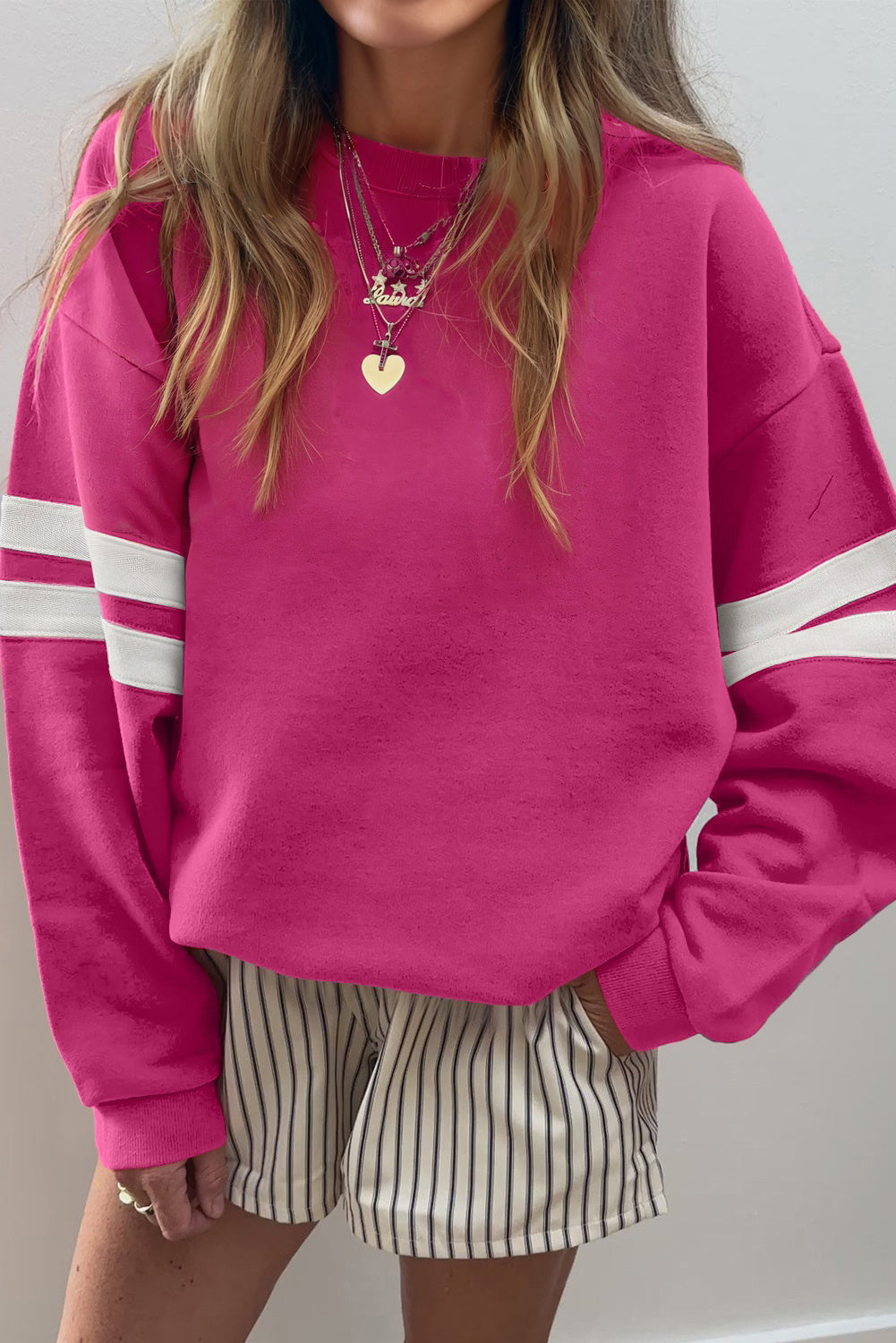 Striped Detail Drop Shoulder Oversized Sweatshirt eAura