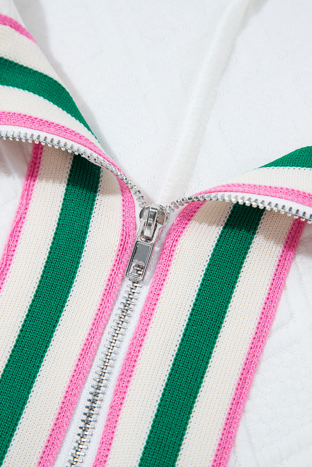 Contrast Striped Collar Patchwork Textured Half Sleeve Blouse eAura