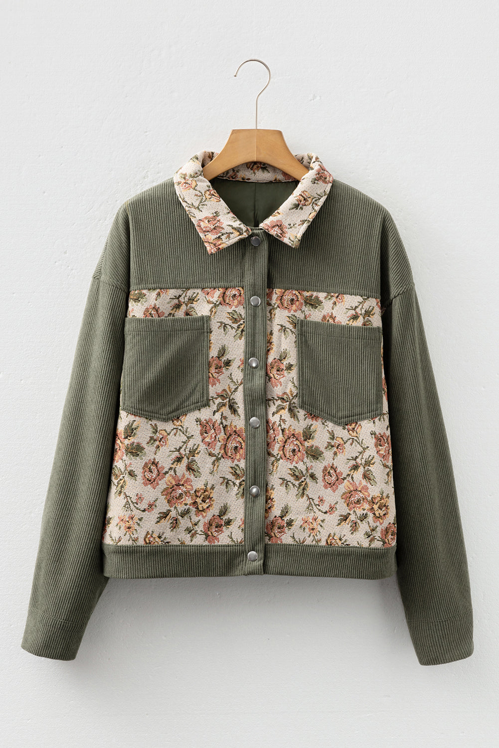 Ribbed Retro Floral Patchwork Shirt Style Jacket eAura