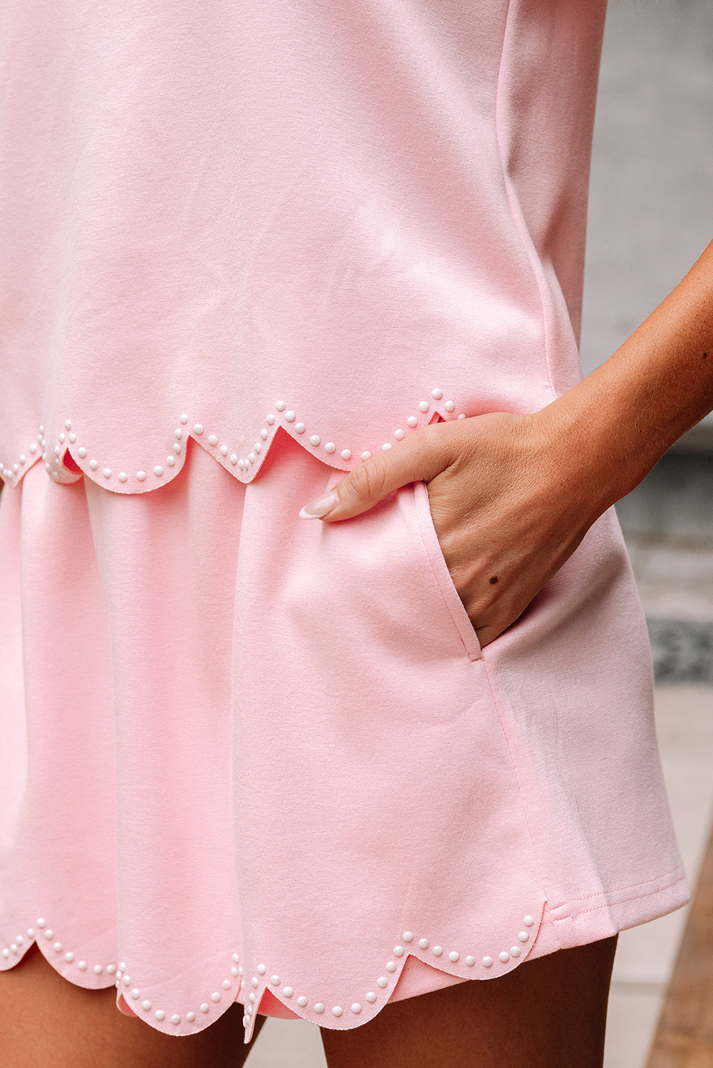 Puff Sleeve Pearl Embellished Scallop Trim Top 2 Piece Skort Co-ord Set eAura