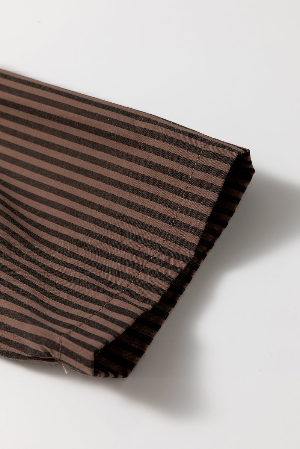 Brown Stripe V Neck Roll Up Sleeve Pocket Patched Classic Shirt eAura