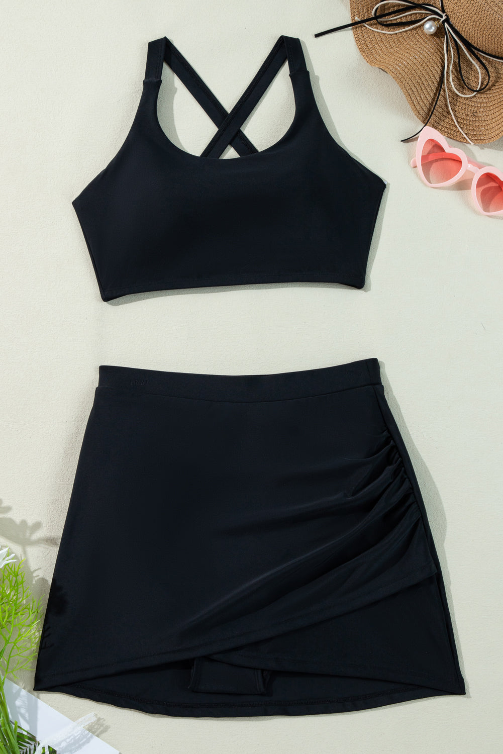 Black Crossover Bikini Tank and Skort Swimwear eAura