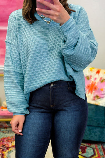 Textured Drop Shoulder Plus Size Knit Top - eAura