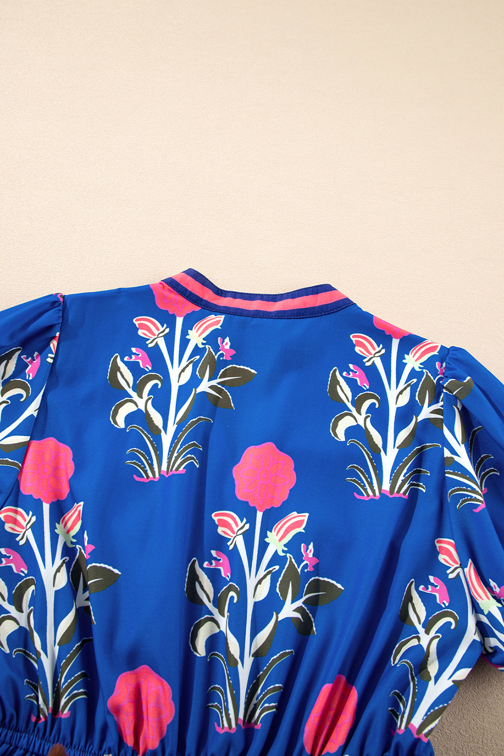 Floral Puff Short Sleeve V Neck High Waist Maxi Dress eAura