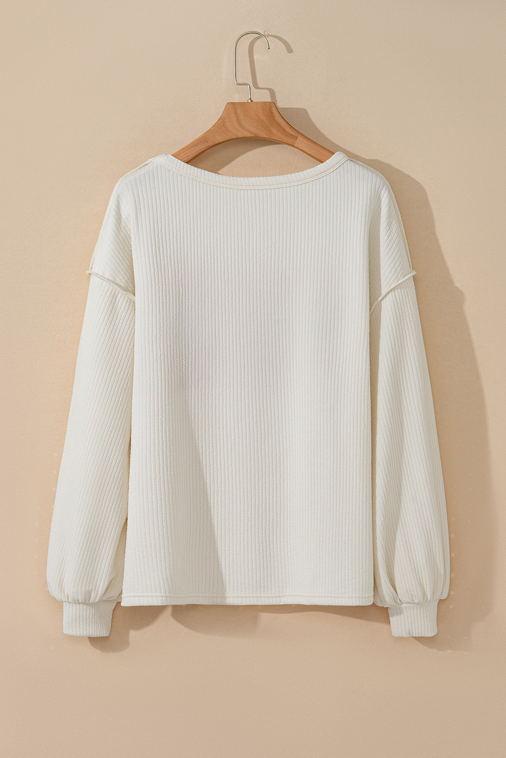 White Ribbed Exposed Seam Knit Patchwork Drop Sleeve Top eAura