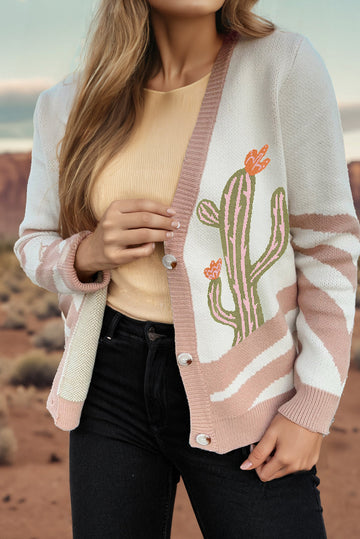 Apricot Desert Cactus Buttoned Front Sweater Cardigan Dear-Lover Dropshipping