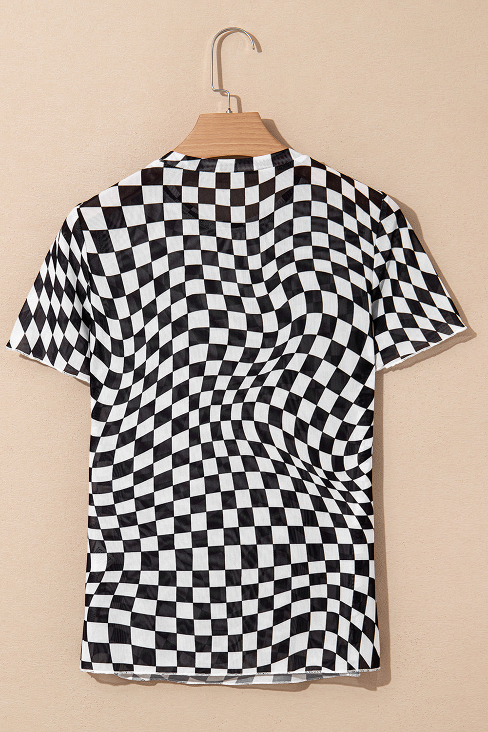 Black Checker Mesh Crew Neck T Shirt eAura