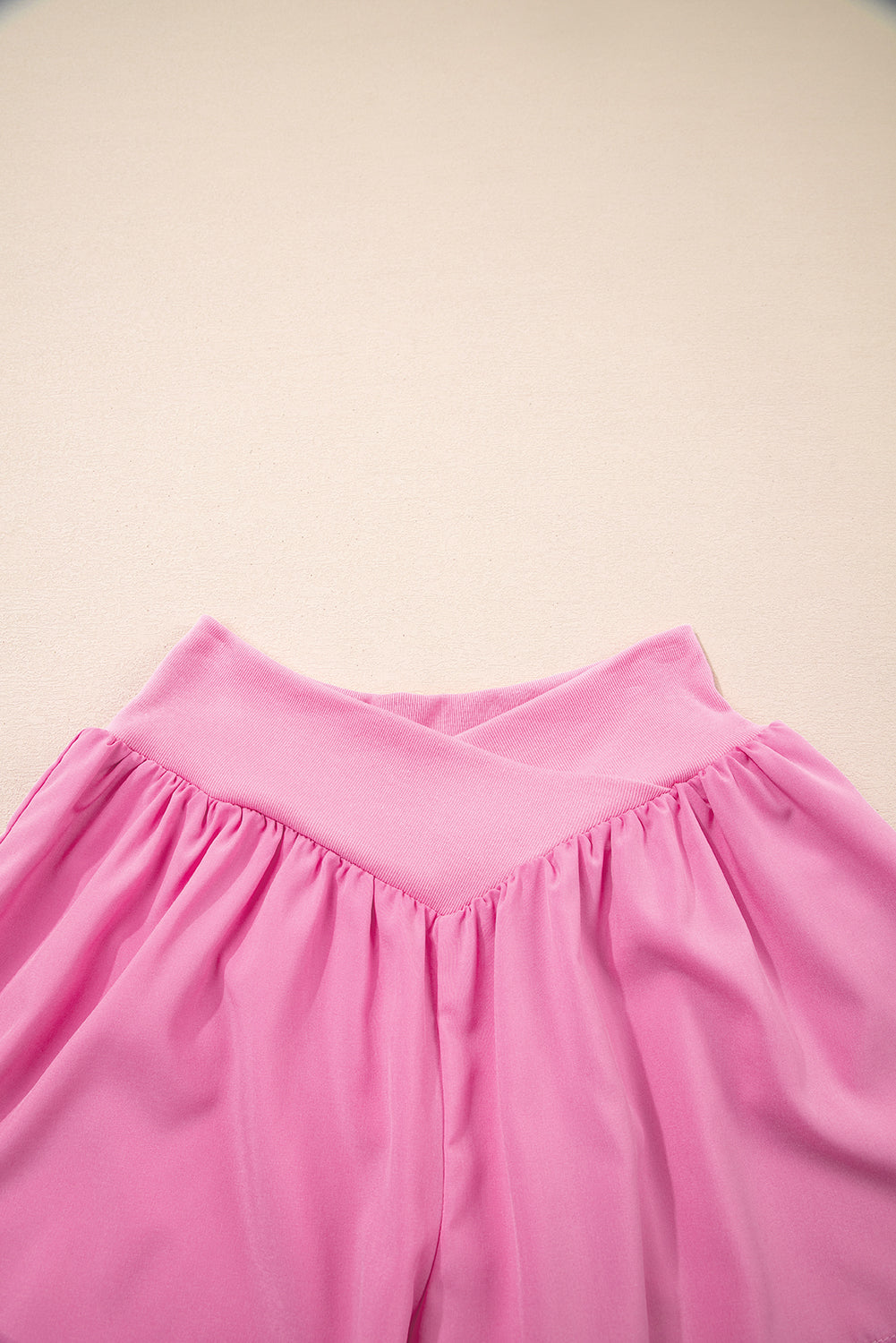 Bright Pink Crossed Waist Tiered Flowy Shorts eAura