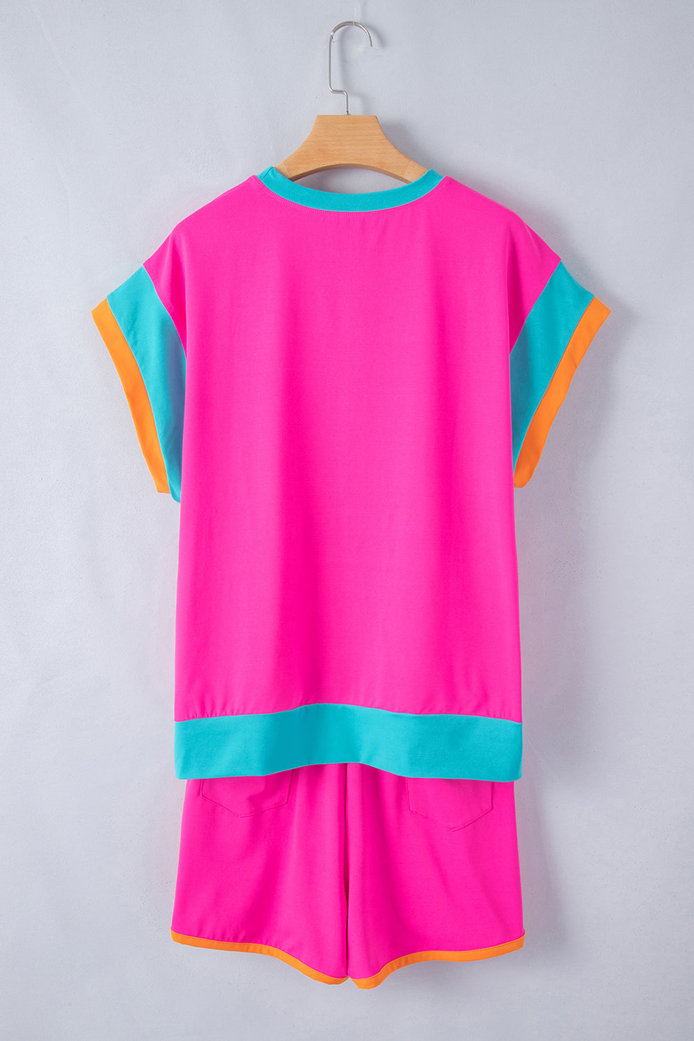 Blue Contrast Trim Cap Sleeve Tee Shorts Set Co-ord eAura
