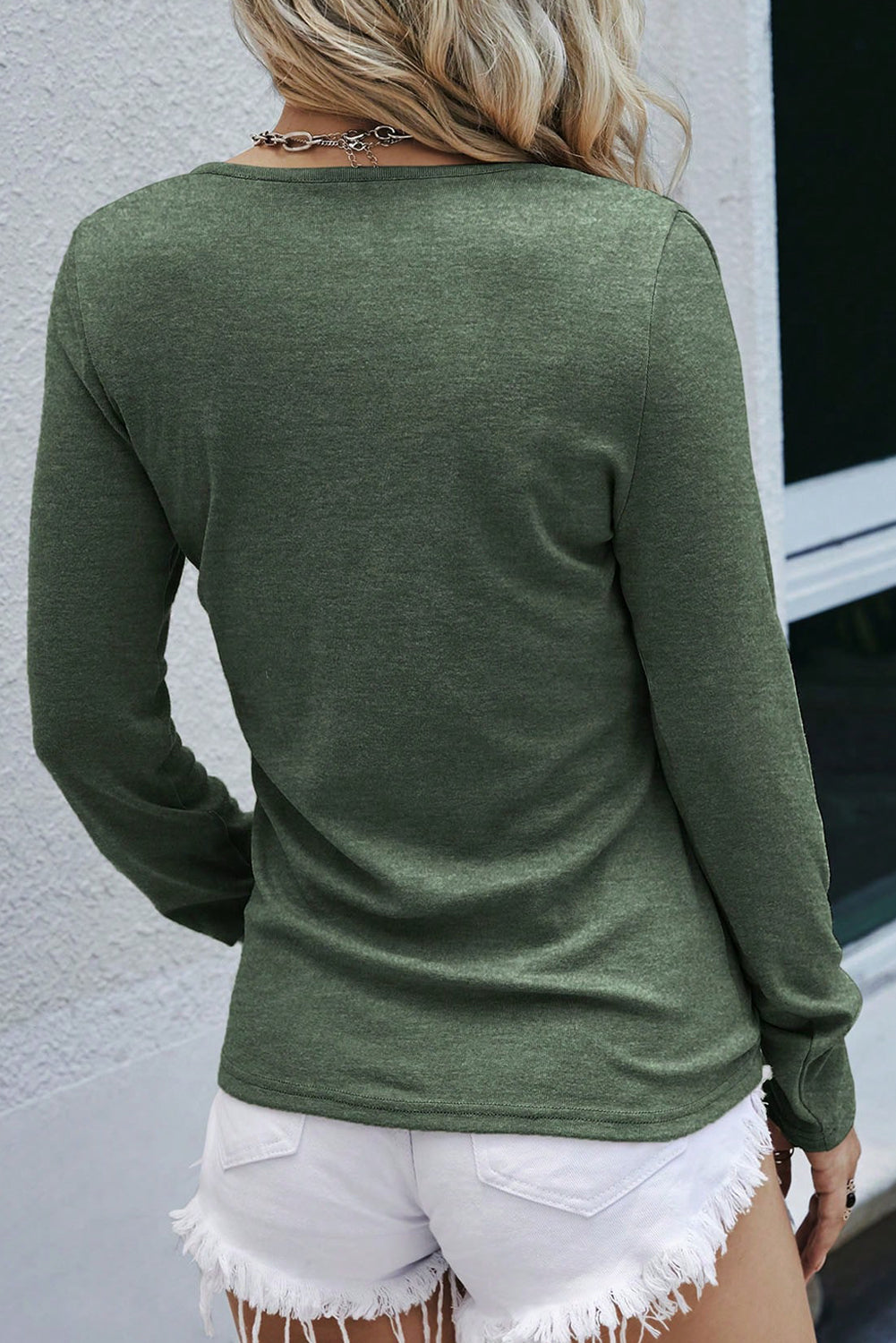 Mist Green Long Sleeve Snap Button Henley Top eAura