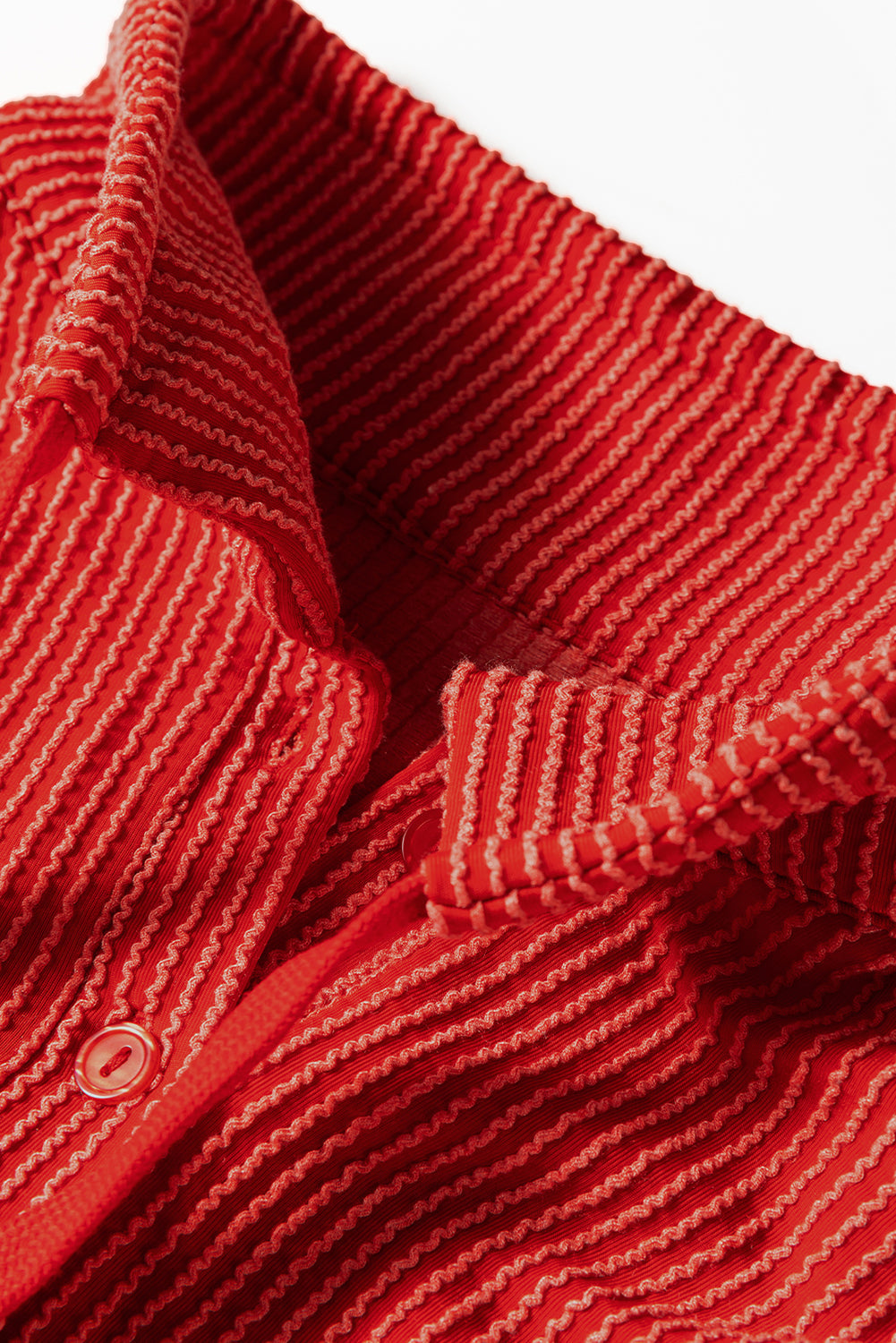 Racing Red Twist Ribbed Half Button Collared Drawstring Pullover Top eAura