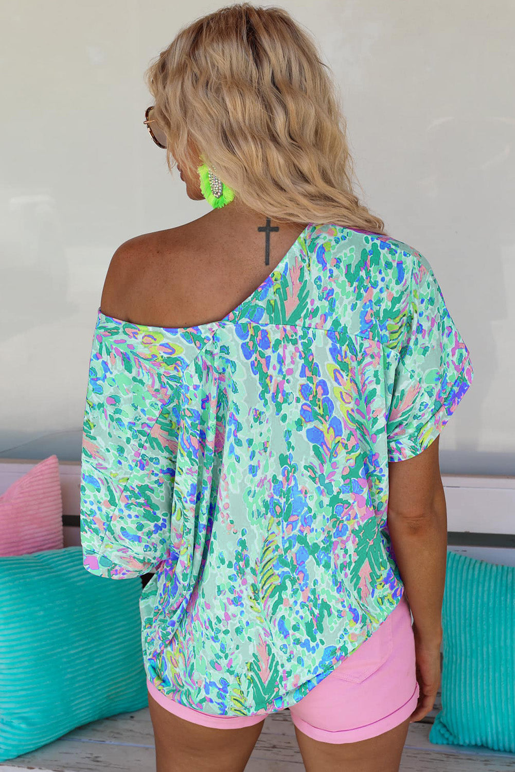Green Loose Painted Floral Tee eAura