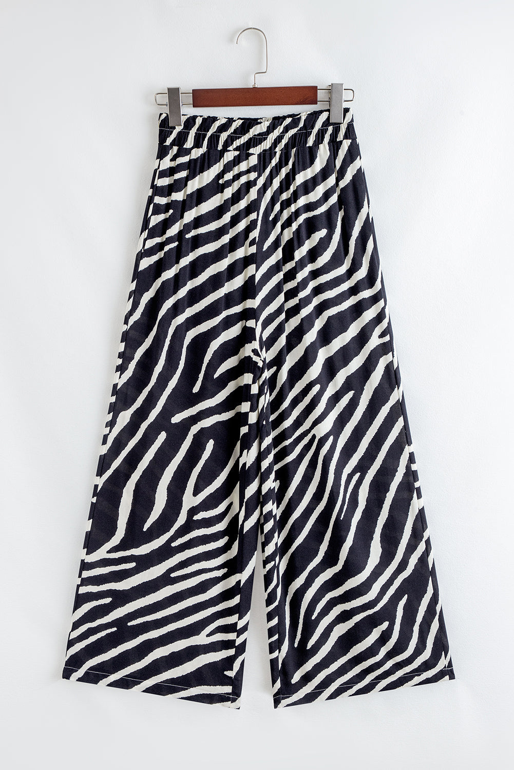 Black Zebra Striped Summer Wide Leg Trousers eAura