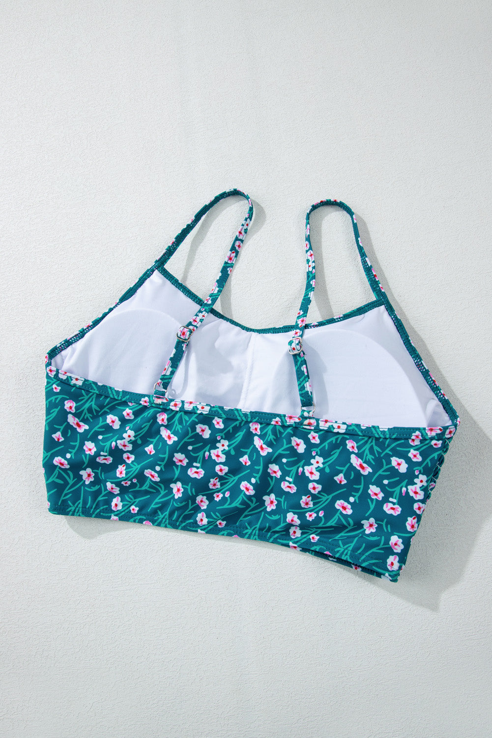 Blue Floral Print Smocked Cute Bikini Set eAura