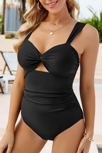 Black Cut out Twist Bowknot Backless One Piece Swimsuit eAura