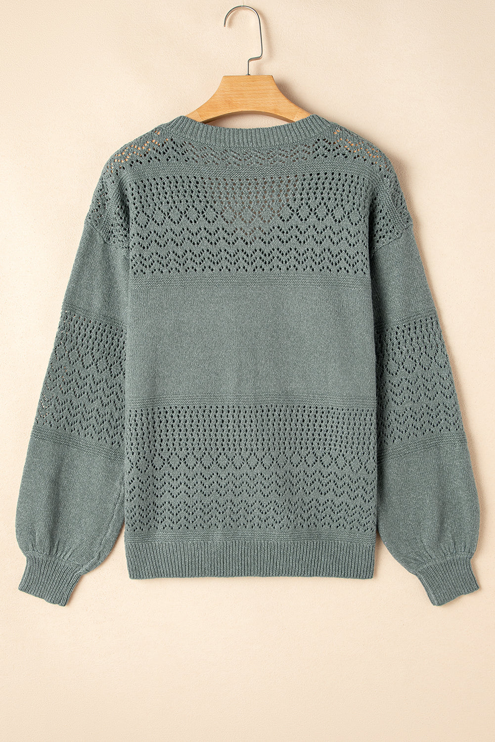 Black Eyelet Pattern Detail V Neck Drop Shoulder Sweater eAura