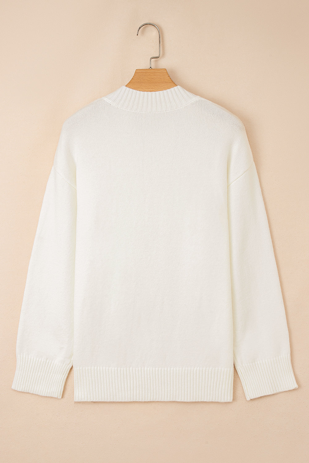White Embroidered Flower Bouquet Ribbed Trim Loose Sweater eAura