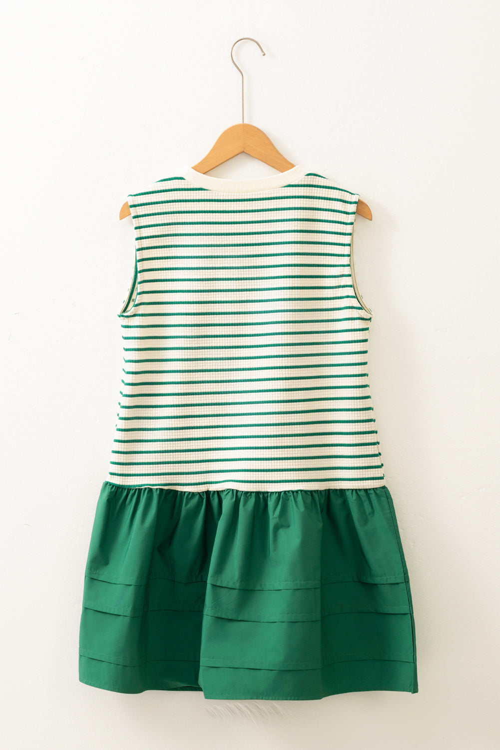 Green Stripe Woven Ruffled Sleeveless Mini Dress eAura