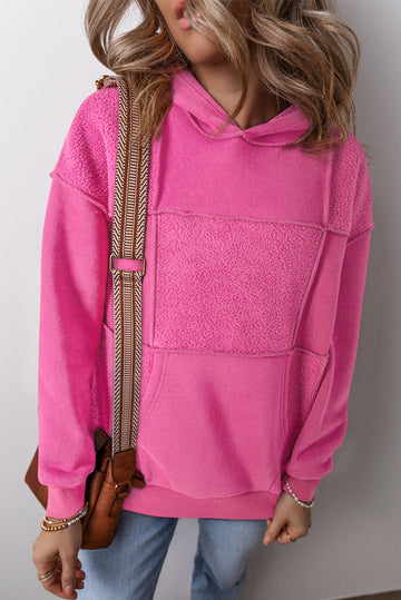 Pitaya Pink Mineral Wash Terry Patchwork Drawstring Hoodie eAura