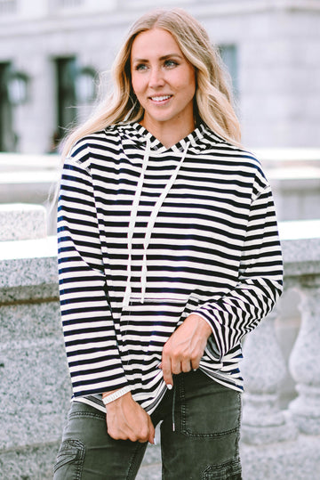 Stripe Kangaroo Pocket Drawstring Hoodie eAura