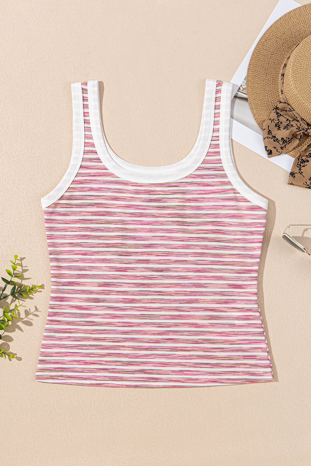 Pink Stripe Contrast Trim Yarn-dyeing Knit Vest Top eAura