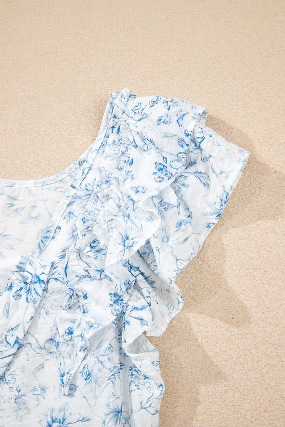 Floral Ruffled Short Sleeve Bow Back Square Neck Blouse eAura