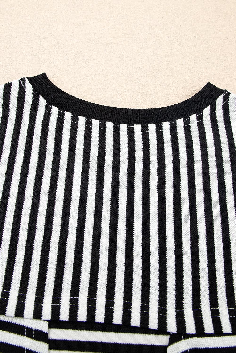 Black Stripe Bowknot Cutout Back Drop Shoulder Wide Bracelet Sleeve Loose Tee eAura