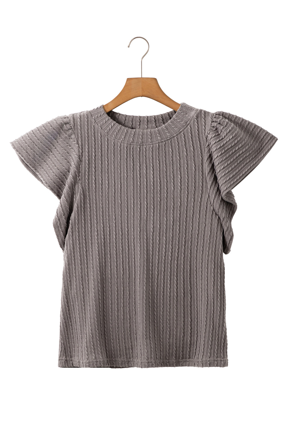Sleet Solid Colour Textured Flutter Sleeve Top eAura