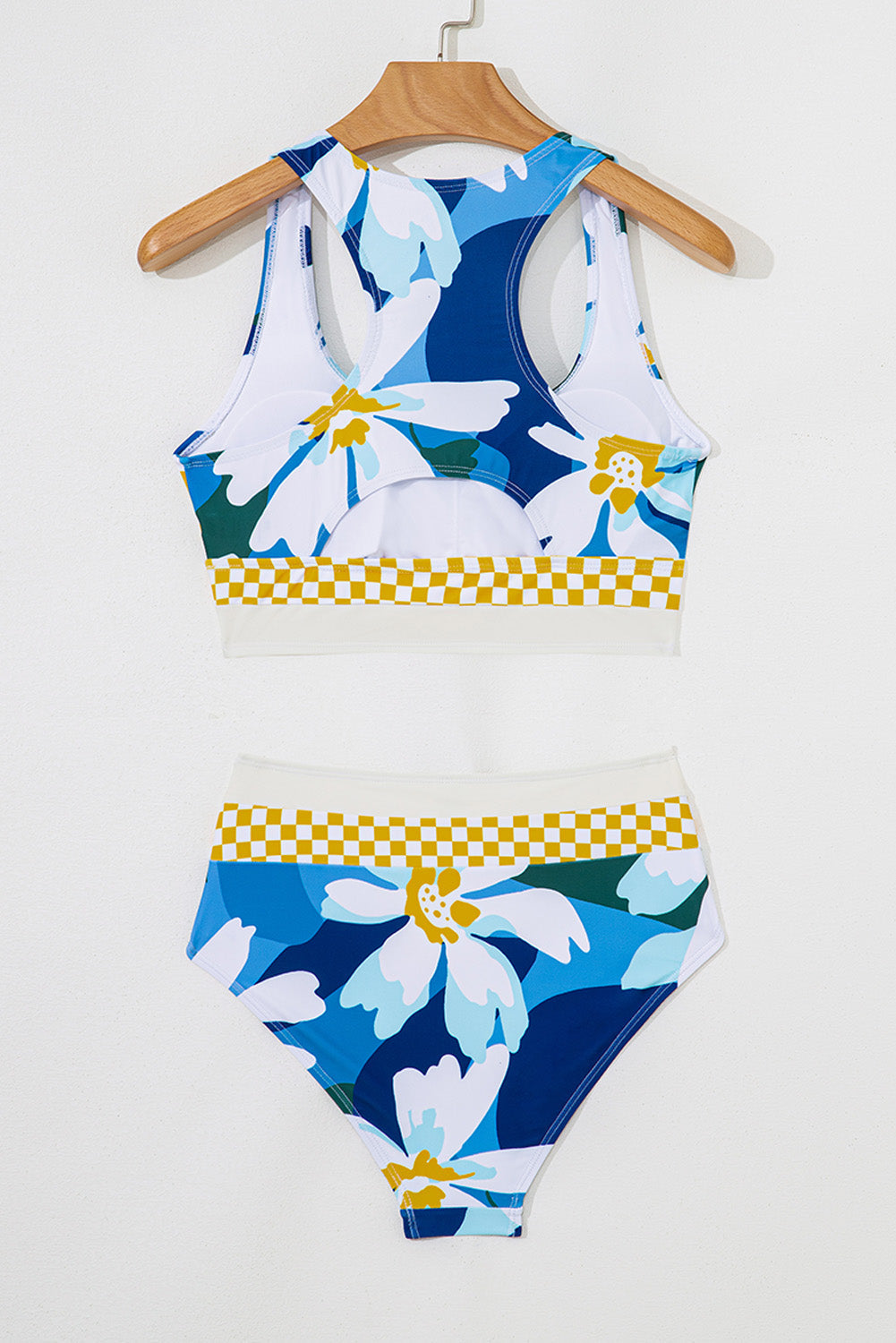 Blue Floral Print Racerback Cutout High Waist 2pcs Bikini eAura