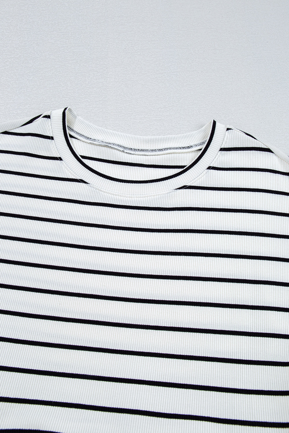 Black Stripe Ruffle Denim Patchwork Round Neck Mini Dress eAura