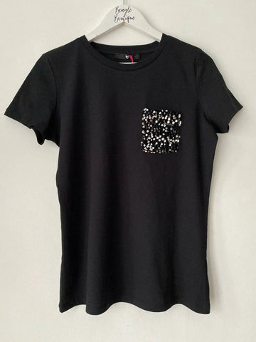 Very Black T-Shirt Sequin Pocket Size XS 6 - 8 - BB Fashion Outlet