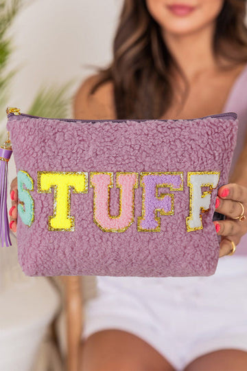Phalaenopsis Sparkle Letter Pattern Tassel Zipper Makeup Bag BB Fashion Outlet