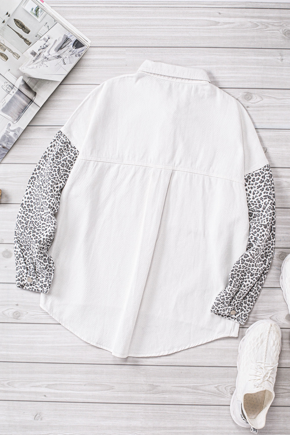 White Contrast Leopard Denim Jacket eAura