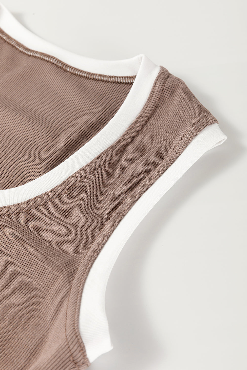 Smoke Grey Ribbed Knit Colourblock Edge U Neck Slim Fit Tank Top eAura